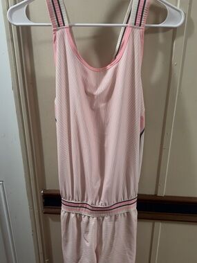 K-Swiss Light Pink Striped Sleep Romper with Contrast Trim